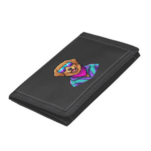 Cute Dog Sunglasses Retro Neon Art_1 Tri-fold Wallet