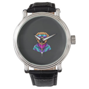 Cute Dog Sunglasses Retro Neon Art_1 Watch