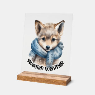 Cute dog sweater weather word art Winter Acrylic Sign