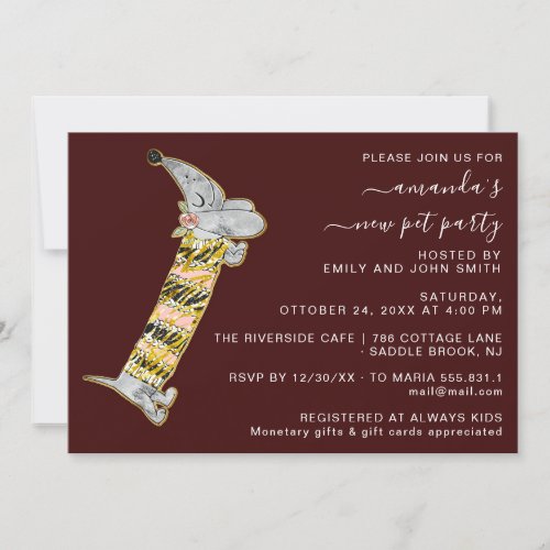 Cute Dog Sweet New Pet Party House Party Burgundy  Invitation