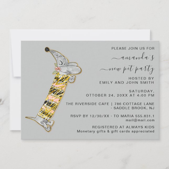 Cute Dog Sweet New Pet Party House Party Gray  Invitation (Front)