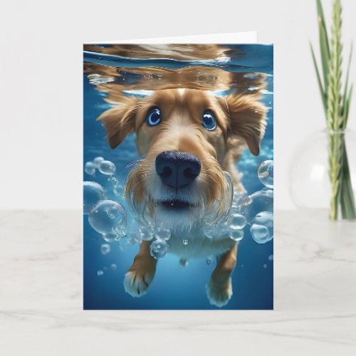 Cute Dog Swimming Underwater Blank Greeting  Card