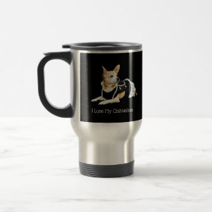 Cute Dog Tan Black I Love My Chihuahua Photo Art Travel Mug
