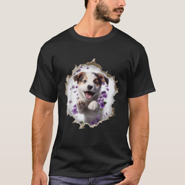 Cute Dog Torn Fabric Kawaii Puppy Funny Dog Lovers T-Shirt (Front)