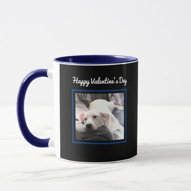 Cute Dog Two Photo Navy Blue Valentines Day Mug (Left)