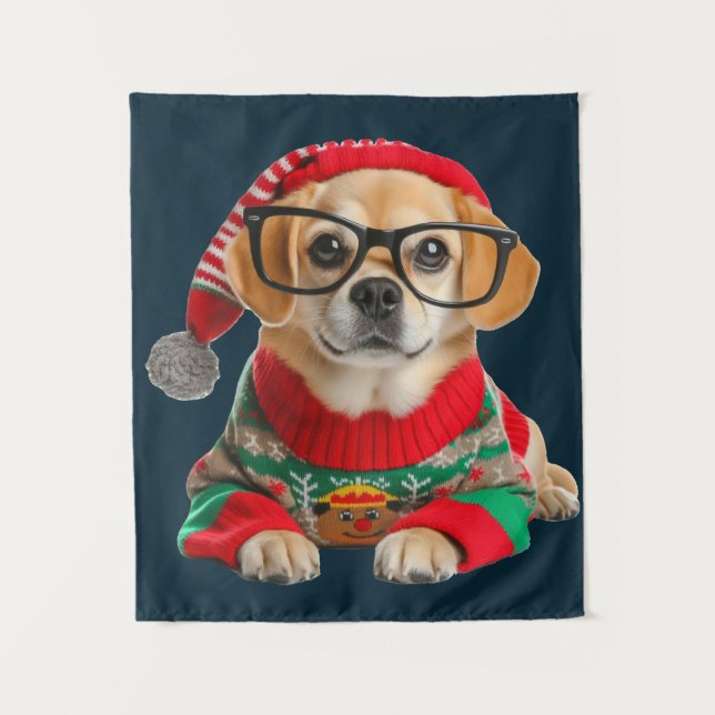 Cute Dog Ugly Christmas Sweater Tapestry (Front)