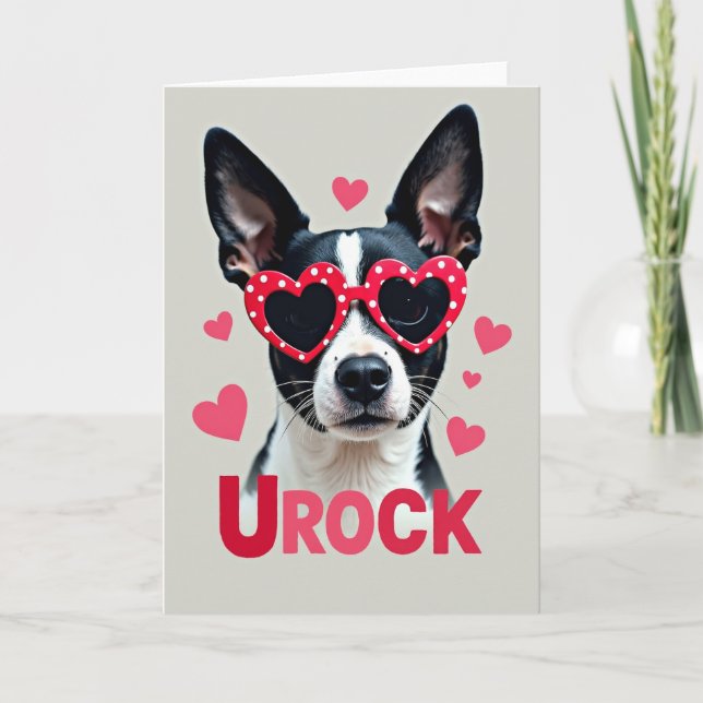 Cute Dog Urock Valentine Card (Front)