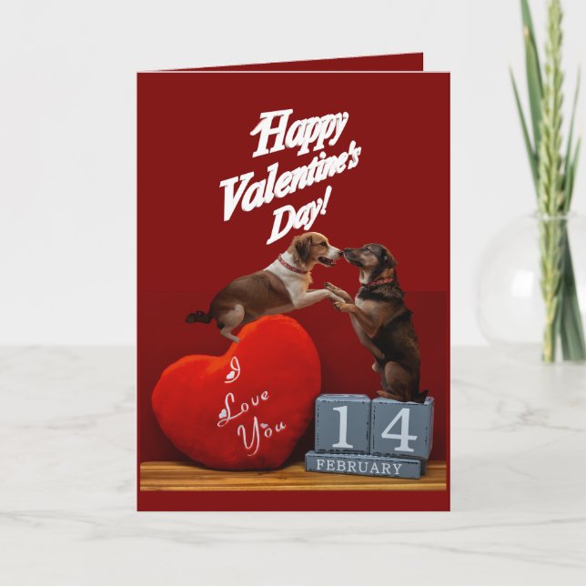 Cute Dog Valentine’s Day Folded Greeting Card (Front)