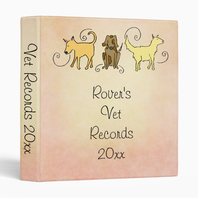Cute Dog Vet Records 3 Ring Binder (Front/Spine)