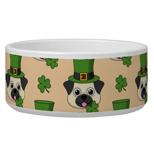 Cute Dog w Hat and Shamrock St Patricks Pattern Bowl