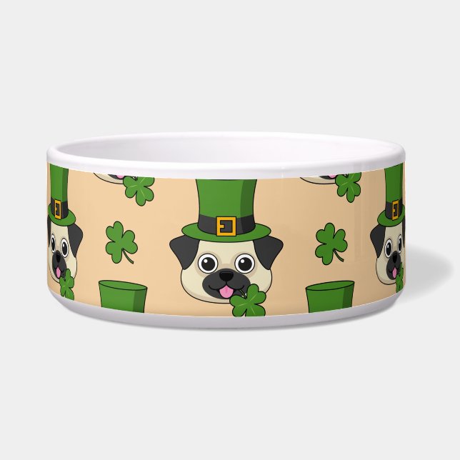 Cute Dog w Hat and Shamrock St Patrick's Pattern Bowl (Front)