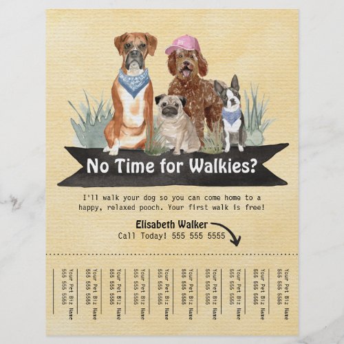 Cute Dog Walker Flyer Tear Sheet Black Banner
