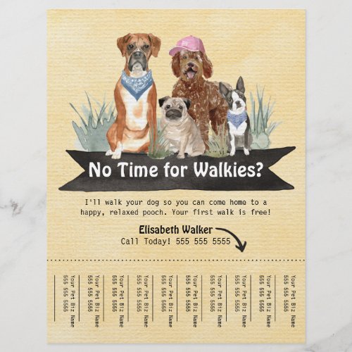 Cute Dog Walker Flyer Tear Sheet Black Banner