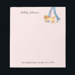 Cute Dog walker personalized Notepad<br><div class="desc">Lady walking dog cute watercolor,  illustrated Note pad in a soft pink background. 
This cute Note pad will be perfect for Dog walker,  Pet Groomer,   Pet Care,  Pet Sitter business
All text style,  colors,  sizes can be modified to fit your needs</div>