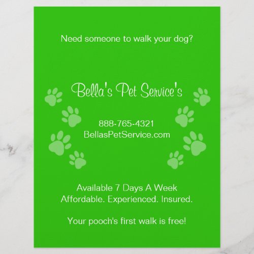 Cute Dog Walker Pet Services Green Flyer