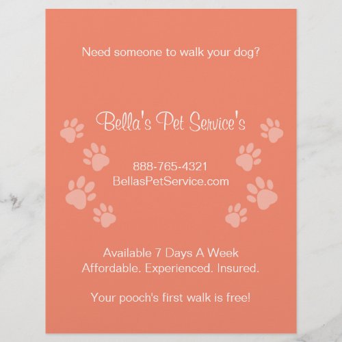 Cute Dog Walker Pet Services Pink Flyer