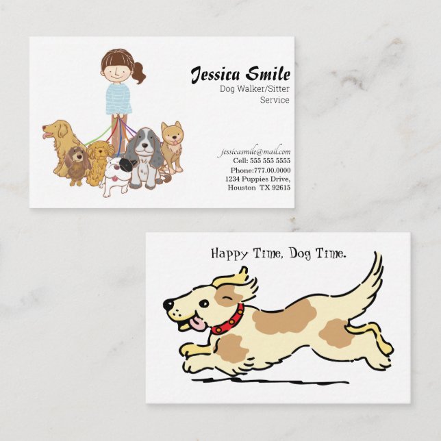 Cute Dog Walker Pet Sitter Business Card (Front/Back)