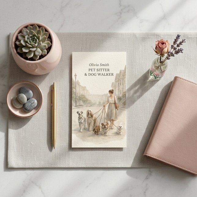 Cute Dog Walker Pet Sitter Girl Business Card (Creator Uploaded)