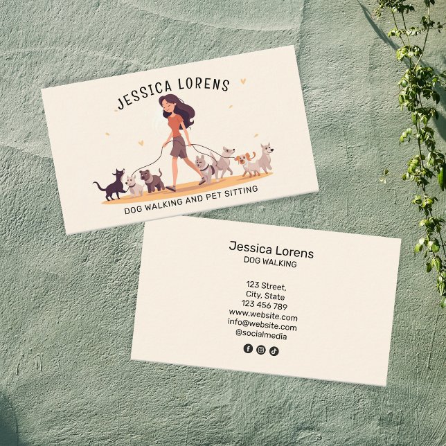 Cute Dog Walker Pet Sitter, Puppy Pet Care Business Card (Creator Uploaded)