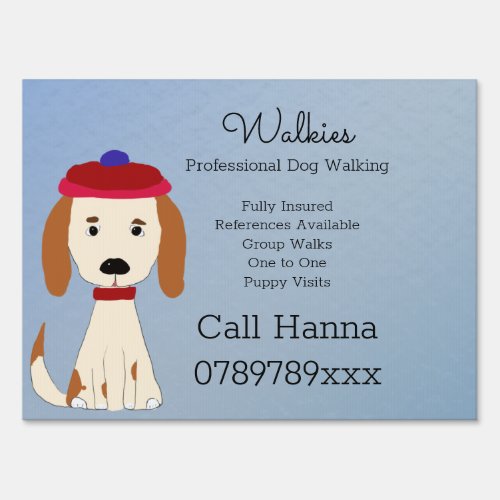 Cute Dog Walking  Dog Grooming Business on Blue  Sign