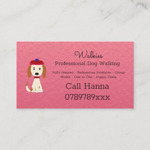Cute Dog Walking  Dog Grooming Business on Pink  S Business Card