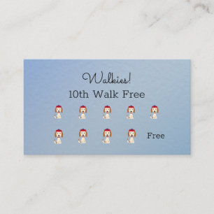 Cute Dog walking / Grooming Loyalty Card on Blue