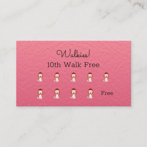 Cute Dog walking  Grooming Loyalty Card on Pink