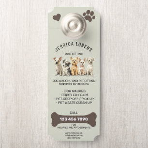 Cute Dog Walking Pet Puppy Sitting Services  Door Hanger