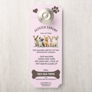 Cute Dog Walking Pet Puppy Sitting Services  Door Hanger