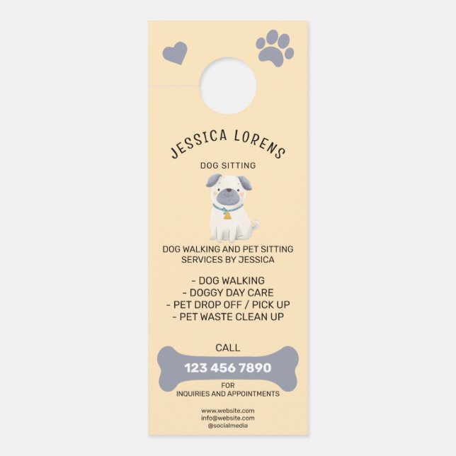Cute Dog Walking Pet Puppy Sitting Services  Door Hanger (Front)