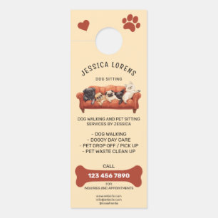 Cute Dog Walking Pet Puppy Sitting Services  Door Hanger