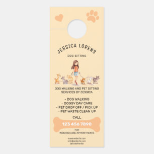 Cute Dog Walking Pet Puppy Sitting Services  Door Hanger