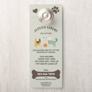 Cute Dog Walking Pet Puppy Sitting Services  Door Hanger