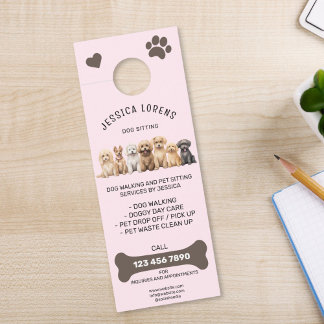 Cute Dog Walking Pet Puppy Sitting Services Door Hanger