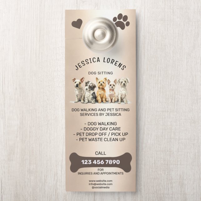 Cute Dog Walking Pet Puppy Sitting Services  Door Hanger (On Knob)