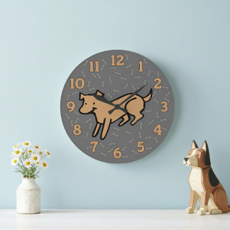 Cute Dog Wall Clock with Large 12 Hour Numbers