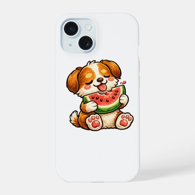 Cute Dog Watermelon iPhone 15 Case (Back)