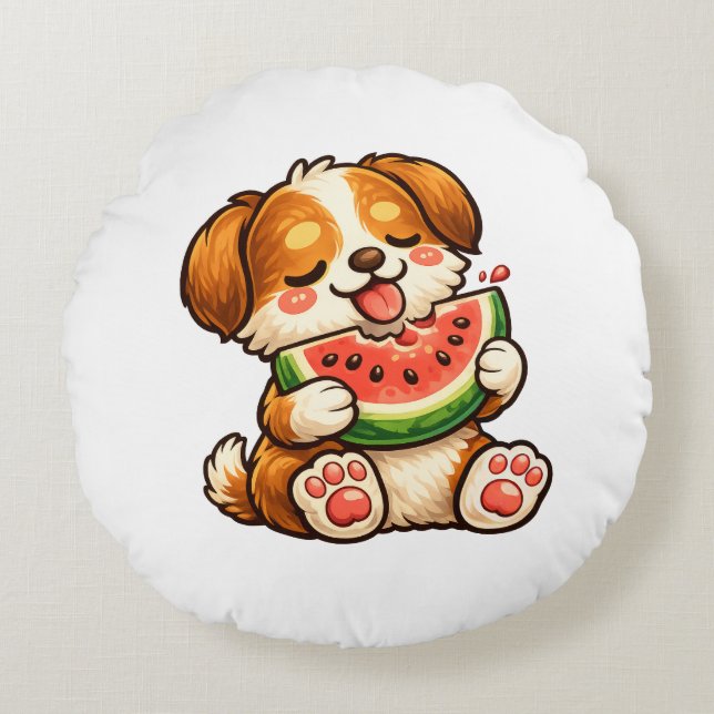 Cute Dog Watermelon Round Pillow (Front)