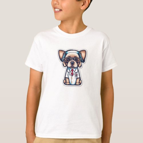 Cute dog wearing doctor dress t_shirt