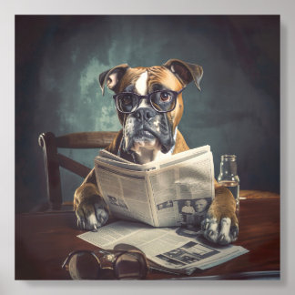 Cute Dog Wearing Glasses Reading Newspaper Acrylic Photo Tile