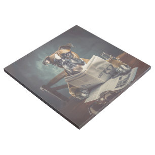 Cute Dog Wearing Glasses Reading Newspaper Gallery Wrap