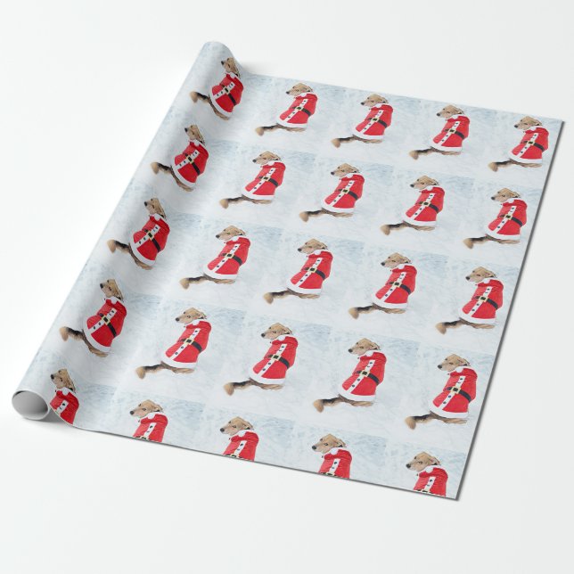 Cute Dog Wearing Red White Santa Suit Christmas Wrapping Paper (Unrolled)