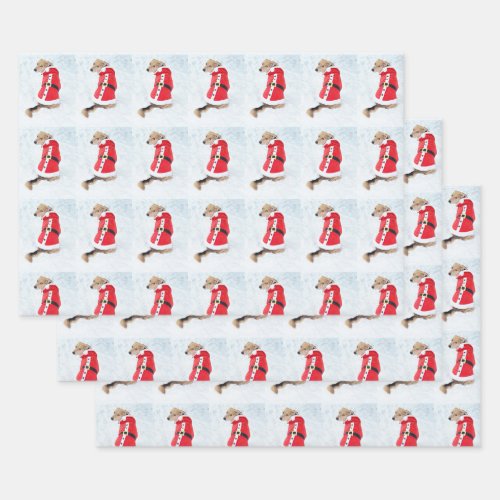 Cute Dog Wearing Red White Santa Suit Christmas Wrapping Paper Sheets