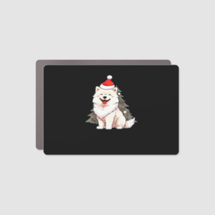 Cute Dog wearing Santa hat and Christmas tree Clas Car Magnet