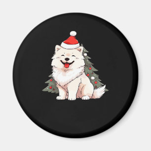 Cute Dog wearing Santa hat and Christmas tree Clas Magnet