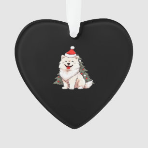 Cute Dog wearing Santa hat and Christmas tree Clas Ornament