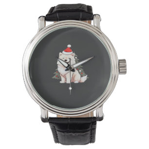 Cute Dog wearing Santa hat and Christmas tree Clas Watch