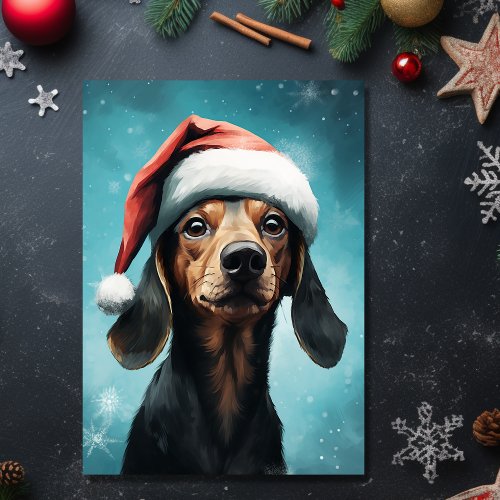 Cute Dog Wearing Santa Hat Dachshund Christmas Holiday Card
