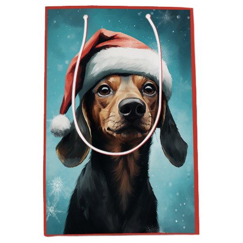 Cute Dog Wearing Santa Hat Dachshund Christmas Medium Gift Bag