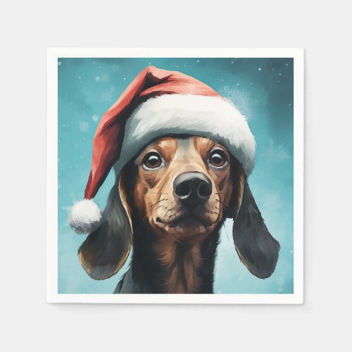 Cute Dog Wearing Santa Hat Dachshund Christmas Napkins